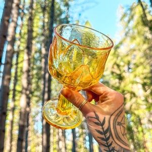 ❌SOLD❌2 Vintage Franciscan Tiffin Yellow Amber leaf water wine Goblet